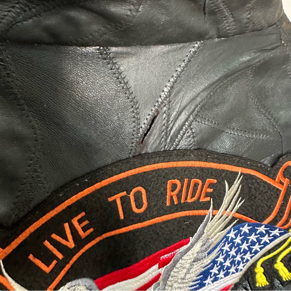 Vintage Mens Diamond Plate Buffalo Motorcycle Black Leather Patch Jacket Medium - Picture 5 of 10